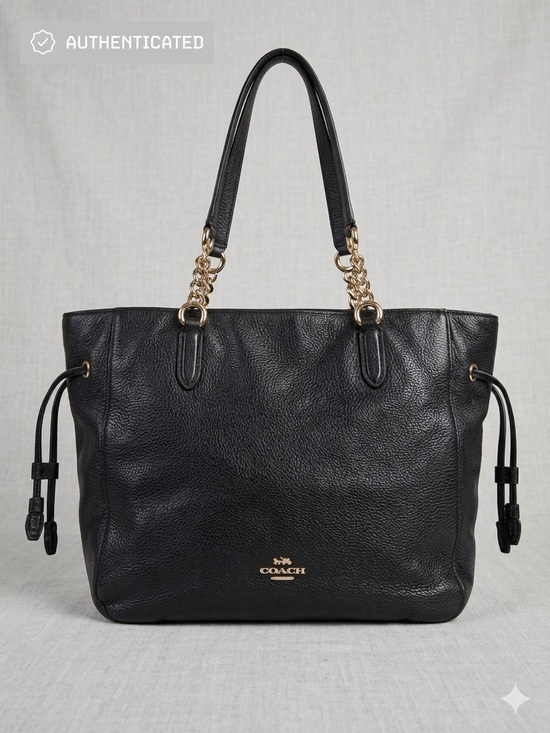 Coach Handbags - Coach Elle Black Pebbled Leather Tote with Gold Chain Straps